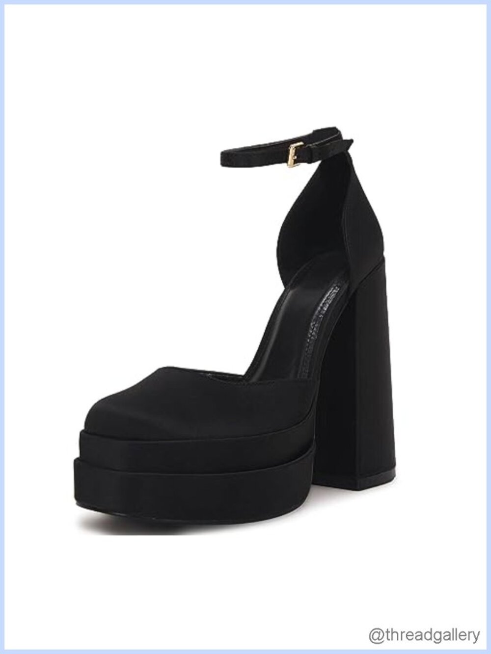 Women's Platform Heels Chunky High Block Heel Ankle Buckle Strap Satin Pumps